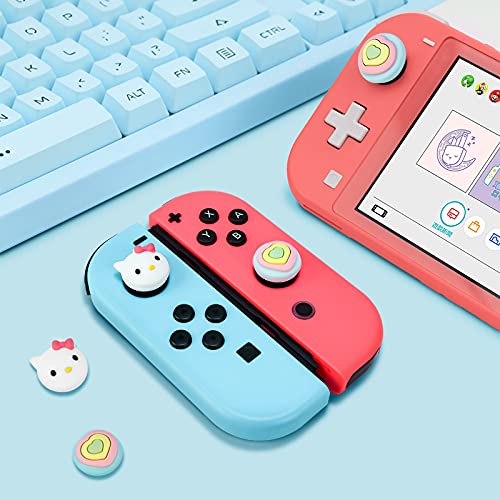 DLseego Tapas de Agarre del Pulgar Compatible con Switch y Switch Lite, Suave Silicona Joy-con Joystick Grip Cute 3D Analog Stick Cover- Kitty Cat and Heart (4Pcs)