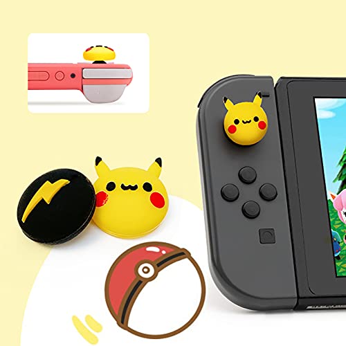DLseego Tapas de Agarre del Pulgar Compatible con Switch y Switch Lite, Suave Silicona Joy-con Joystick Grip Cute 3D Analog Stick Cover- Pikachu y Flash (4Pcs)