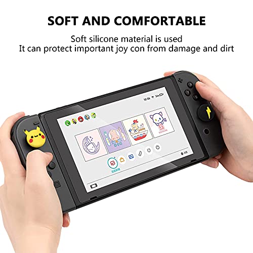 DLseego Tapas de Agarre del Pulgar Compatible con Switch y Switch Lite, Suave Silicona Joy-con Joystick Grip Cute 3D Analog Stick Cover- Pikachu y Flash (4Pcs)