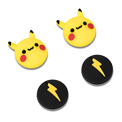 DLseego Tapas de Agarre del Pulgar Compatible con Switch y Switch Lite, Suave Silicona Joy-con Joystick Grip Cute 3D Analog Stick Cover- Pikachu y Flash (4Pcs)