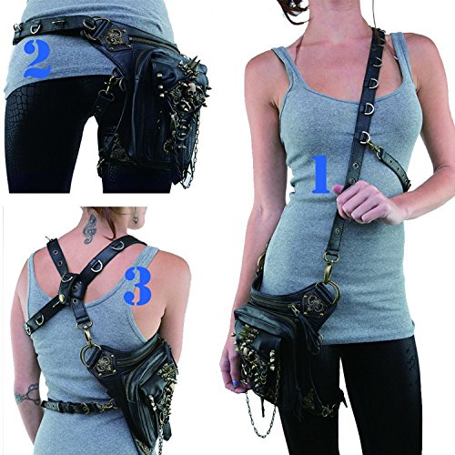 DM201605 Vintage Steam Punk Rock Retro Gothic Skull Waist Pack Shoulder Bag Wallet for Men Women