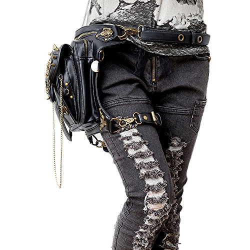 DM201605 Vintage Steam Punk Rock Retro Gothic Skull Waist Pack Shoulder Bag Wallet for Men Women