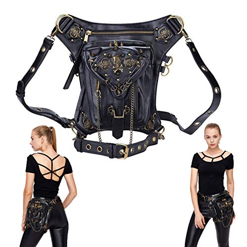 DM201605 Vintage Steam Punk Rock Retro Gothic Skull Waist Pack Shoulder Bag Wallet for Men Women