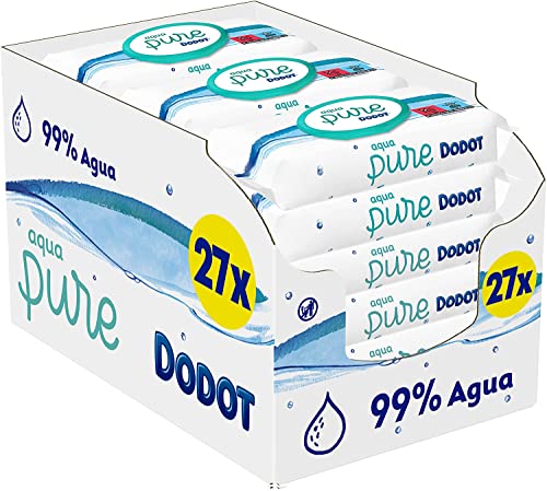 Dodot - Toallitas Aqua Pure para Bebé, 99 % Agua, 1.296 Toallitas, 27 Paquetes (27 x 48)