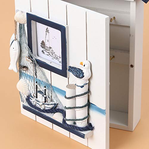 Doitool House Key Wall Holder Key Display Hanging Box Estilo Mediterráneo Key Hook Organizer Birf Fish Náutico Key Holder Caja de Almacenamiento para Decoración del Hogar