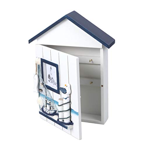 Doitool House Key Wall Holder Key Display Hanging Box Estilo Mediterráneo Key Hook Organizer Birf Fish Náutico Key Holder Caja de Almacenamiento para Decoración del Hogar