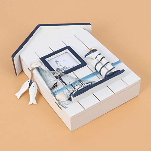 Doitool House Key Wall Holder Key Display Hanging Box Estilo Mediterráneo Key Hook Organizer Birf Fish Náutico Key Holder Caja de Almacenamiento para Decoración del Hogar