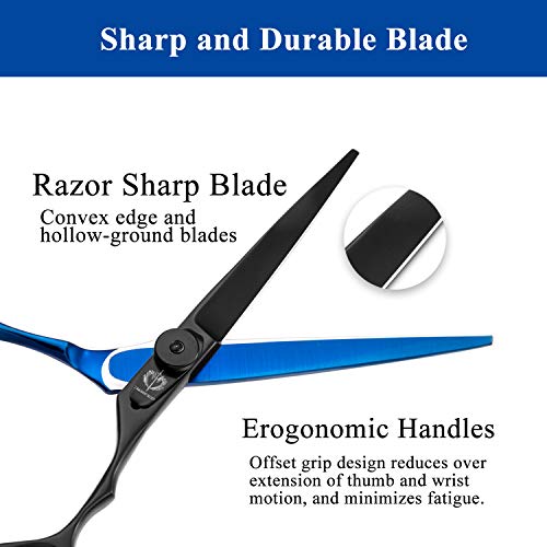 DRAGON RIOT Tijeras Peluquería Profesional, Tijeras Cortar Pelo de 6 Pulgadas, Tijeras Barbero con revestimiento de titanio ligero para hombres, mujeres y niños, Azul