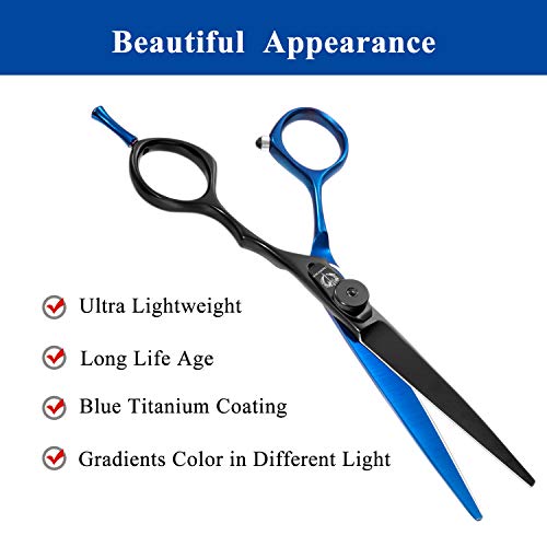 DRAGON RIOT Tijeras Peluquería Profesional, Tijeras Cortar Pelo de 6 Pulgadas, Tijeras Barbero con revestimiento de titanio ligero para hombres, mujeres y niños, Azul