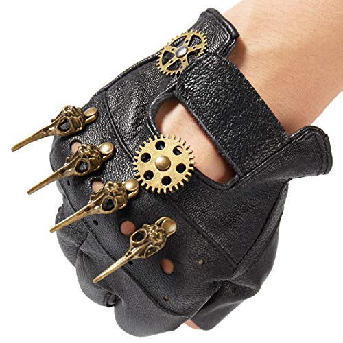 dream cosplay Guantes de Cuero Steampunk Hombre Gótico sin Dedos Mitones