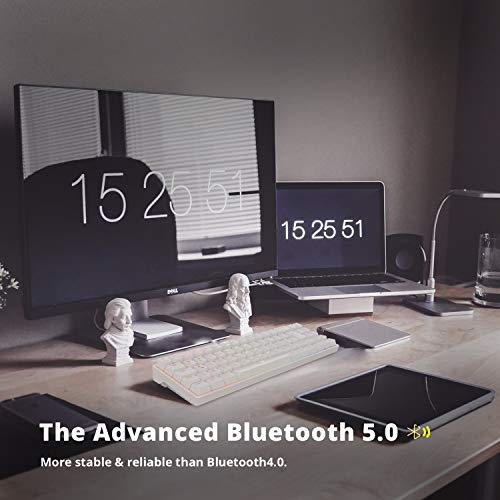 DREVO Calibur V2 Pro Teclado mecánico para Juegos RGB inalámbrico Mediante Bluetooth 5.1 con Cable USB-C extraíble, Compacto de 72 Teclas Distribución en español（Outemu Azul，Blanco）