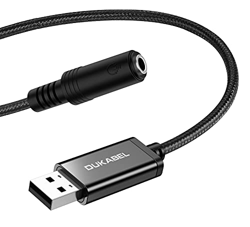 DuKabel ProSeries Tarjeta de Sonido Externa 0.5m, Adaptador de Audio USB a Jack de 3,5 mm TRRS de 4 Polos con micrófono Adaptador USB a Auriculares AUX con Chip Incorporado para PC PS4 y más
