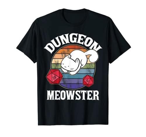 Dungeon Meowster Nerdy D20 Dice Nerd Kitten Cat RPG Gamer Camiseta