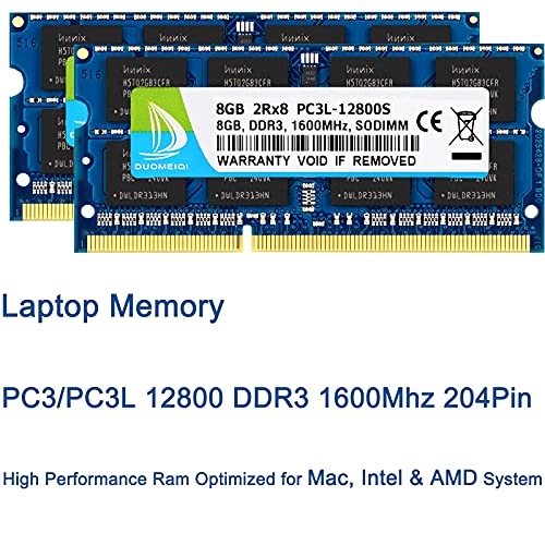 DUOMEIQI 16GB (2 x 8GB) Kit DDR3 / DDR3L 1600MHz SODIMM RAM PC3 / PC3L 12800S 2Rx8 1.35V /1.5V CL11 204 Pines RAM sin ECC para computadora portátil sin búfer