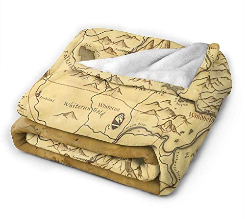 DWgatan Manta,Mapa de pergamino Desgastado de Skyrim Que arroja una Manta cálida Suave y Elegante para Padres Adultos y niños en el sofá Cama adecuado-50 x40