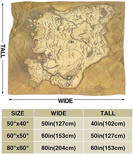 DWgatan Manta,Mapa de pergamino Desgastado de Skyrim Que arroja una Manta cálida Suave y Elegante para Padres Adultos y niños en el sofá Cama adecuado-50 x40