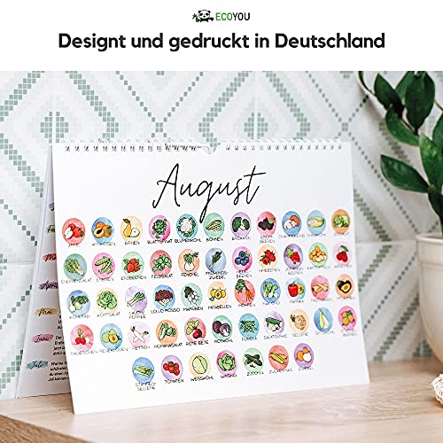 EcoYou Calendario temporal para frutas y verduras DIN A4, diseño colorido ilustrado, calendario de pared para colgar, fabricado en Alemania