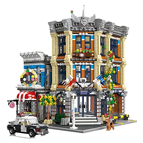 Edificio de casas modulares, 3111 + Pcs Street View Comisaría de policía de Europa con coches de policía Arquitectura creativa de bricolaje Casa modelo, Street View Blocks compatibles con Lego Creator