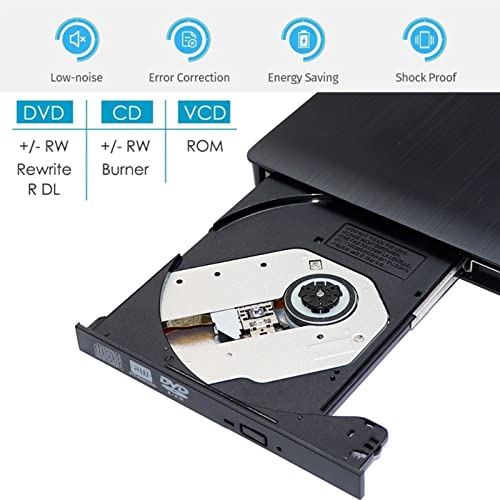 ElecPjf Unidad de DVD Externa USB 3.0 Slim Externa DVD RW Grabadora de CD Unidad Grabadora Lectora Reproductor Unidades óPticas para Computadora PortáTil Pc Grabadora de DVD