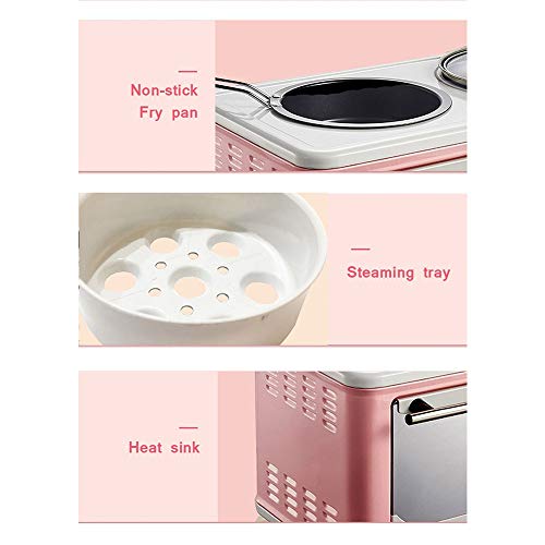 Electric 3 in 1 home breakfast machine mini bread 5L toaster oven omelette pan frying pan hot pot boiler food steamer (PINK)