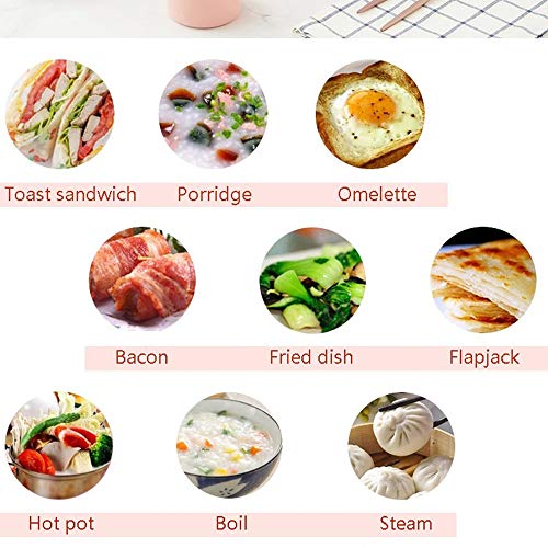 Electric 3 in 1 home breakfast machine mini bread 5L toaster oven omelette pan frying pan hot pot boiler food steamer (PINK)