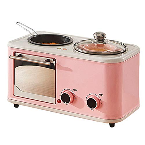Electric 3 in 1 home breakfast machine mini bread 5L toaster oven omelette pan frying pan hot pot boiler food steamer (PINK)