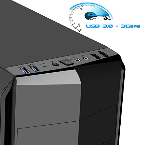 Empire Gaming - Caja PC para juegos WarFare negra LED azul: USB 3.0, 3 ventiladores LED 120 mm, pared lateral ahumado transparente - ATX/mATX/mITX