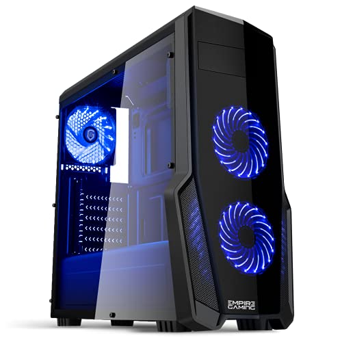 Empire Gaming - Caja PC para juegos WarFare negra LED azul: USB 3.0, 3 ventiladores LED 120 mm, pared lateral ahumado transparente - ATX/mATX/mITX
