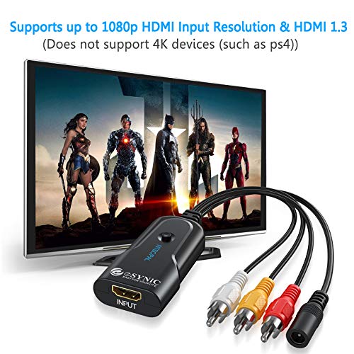 eSynic HDMI a RCA Convertidor Cable 1080P HDMI a Audio Video Converter Soporta HDMI 1.3 y soporta PAL/NTSC. Dos formatos de TV estándar para Fire Stick PS3 DVD, Roku TV