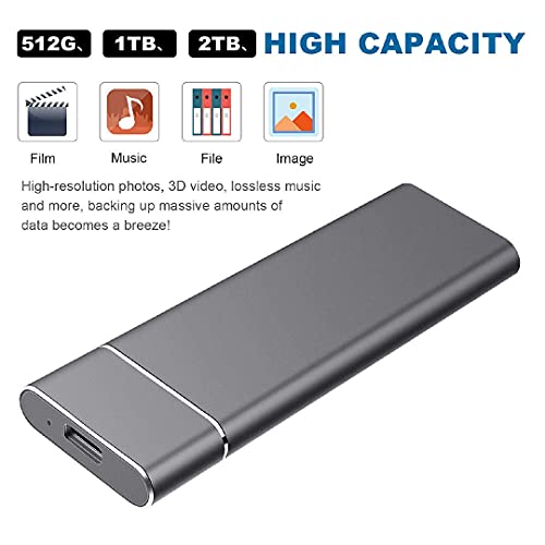 External Hard Drive 1TB 2TB High Speed Type-C/USB 3.1 Portable Hard Drive External HDD Portable External Hard Drive 1TB 2TB for Mac, PC,Laptop(2TB Red)