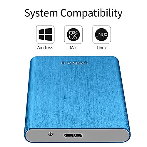 External Hard Drive Portable 1TB 2TB High Speed Type-C/USB 3.1 Hard Drive External HDD Portable External Hard Drive for Mac, PC, Laptop (2TB Blue)