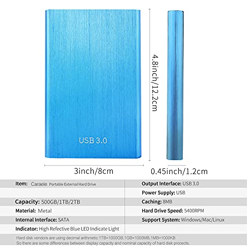 External Hard Drive Portable 1TB 2TB High Speed Type-C/USB 3.1 Hard Drive External HDD Portable External Hard Drive for Mac, PC, Laptop (2TB Blue)