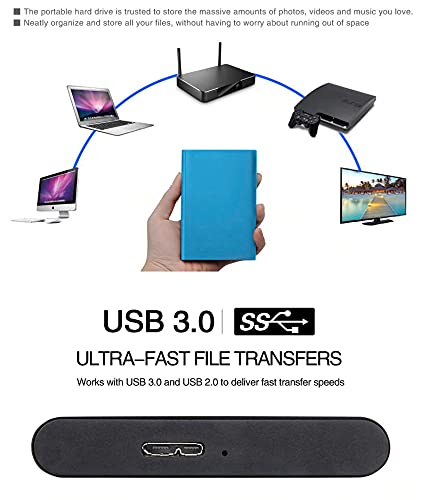 External Hard Drive Portable 1TB 2TB High Speed Type-C/USB 3.1 Hard Drive External HDD Portable External Hard Drive for Mac, PC, Laptop (2TB Blue)