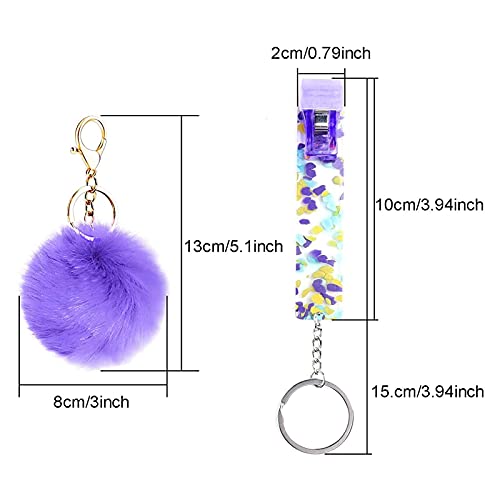 Extractor de tarjetas de crédito para uñas largas Ard Tomando Ard Artefacto Acrílico Debit Bank Card Grabber Fur Ball Llavero Teléfono móvil Charm Key Car Keyring(amarillo), Morado (, M