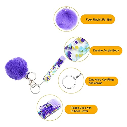 Extractor de tarjetas de crédito para uñas largas Ard Tomando Ard Artefacto Acrílico Debit Bank Card Grabber Fur Ball Llavero Teléfono móvil Charm Key Car Keyring(amarillo), Morado (, M