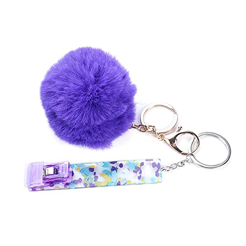 Extractor de tarjetas de crédito para uñas largas Ard Tomando Ard Artefacto Acrílico Debit Bank Card Grabber Fur Ball Llavero Teléfono móvil Charm Key Car Keyring(amarillo), Morado (, M