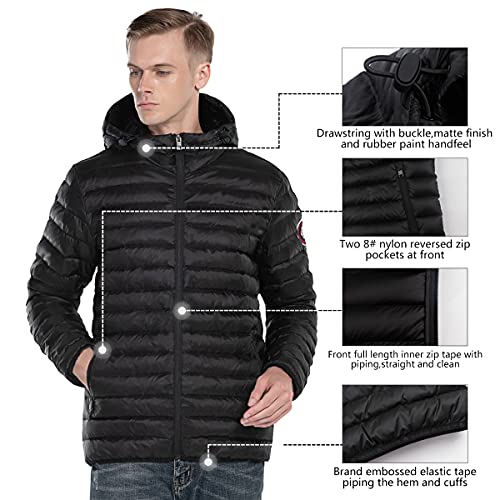 Extreme Pop Hombre Precio de Venta Final de la Chaqueta con Capucha de Ganso Puro (S, Negro1)