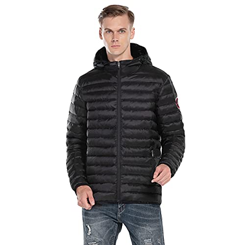 Extreme Pop Hombre Precio de Venta Final de la Chaqueta con Capucha de Ganso Puro (S, Negro1)