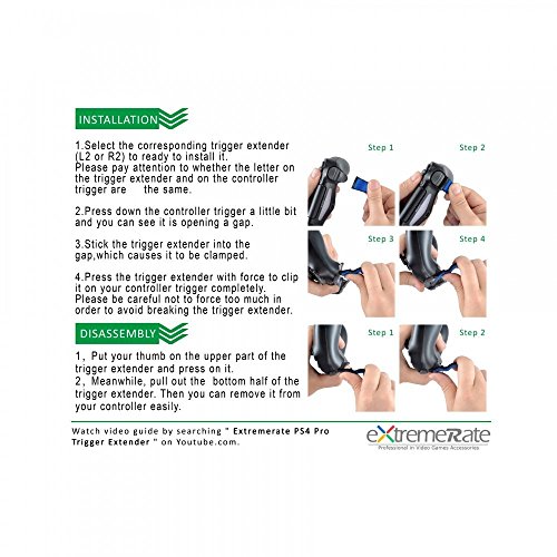 eXtremeRate 2 Pares de Disparador de Botones para PS4 L2 R2 Gatillo Extensor Quickfire Trigger Ajustables para Playstaion 4 Mando Pro Slim(Modelo: JDM-001 JDM-011 JDM-040 JDM-050 JDM-055)-Negro