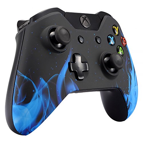 eXtremeRate Carcasa para Mando Xbox One Standard Accesorios Protectora Tacto Suave Placa Frontal Funda Delantera Kit de reemplazo Cubierta Shell para Controlador de Xbox One Original(Llama Azul)