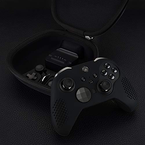 eXtremeRate Funda de Silicona para Mando Xbox One Elite Protector Antideslizante Tacto Suave Piel de Controlador Cubierta Skin Case para Controlador Xbox One Elite Serie 2 con Tapas de Joytick(Negro)