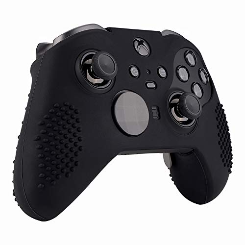 eXtremeRate Funda de Silicona para Mando Xbox One Elite Protector Antideslizante Tacto Suave Piel de Controlador Cubierta Skin Case para Controlador Xbox One Elite Serie 2 con Tapas de Joytick(Negro)
