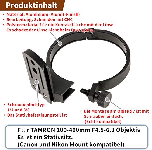 F-Foto - Abrazadera de metal para trípode para Tamron 100-400 mm F/4.5-6.3 Di VC USD/Lens Collar/Modelo A035 compatible / LC-T100400