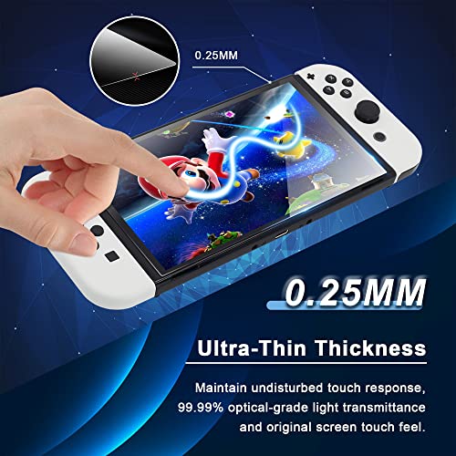 Fácil instalación: protector de pantalla BRHE para Nintendo Switch OLED modelo 7 '' 2021 Accesorios de consola Película templada de 0,25 mm 9H con marco de fácil instalación, paquete de 3