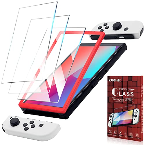 Fácil instalación: protector de pantalla BRHE para Nintendo Switch OLED modelo 7 '' 2021 Accesorios de consola Película templada de 0,25 mm 9H con marco de fácil instalación, paquete de 3