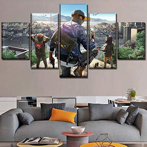 Factorydiy Impresiones para Dormitorio Imagen sobre Lienzo Tipo de impresión Pintura Un Juego Juego de 5 Piezas Watch Dogs Poster Wall Art Home Decor-B-Framed_30X40X2 + 30X60X2 + 30X80Cm + 1