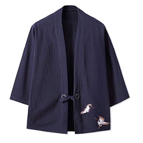 Fancy Pumpkin Chaqueta Fina de los Hombres Chinos Retro Chaqueta de Bordado de la túnica Japonesa Kimono-Marina de Guerra