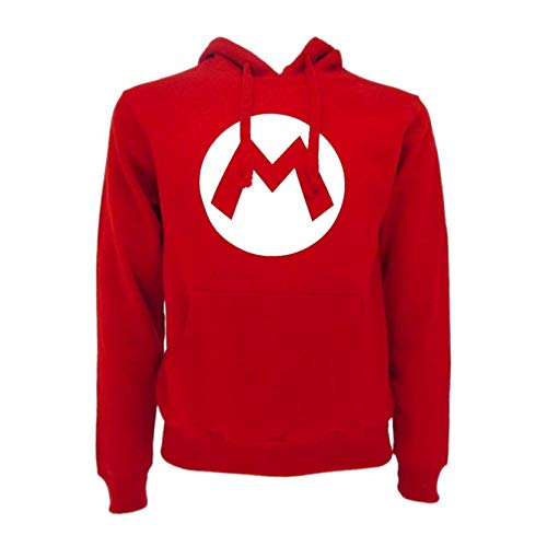 Fashion UK Sudadera Super Mario Bros original roja para adulto, producto oficial con capucha y bolsillos, rojo, X-Small