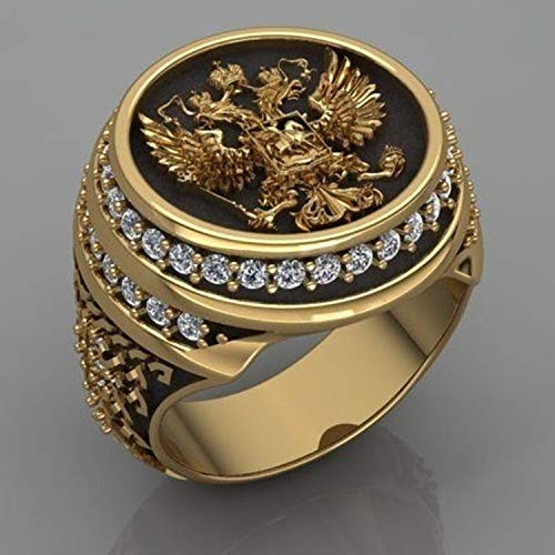 Feeyond Anillo De Oro para Hombres Empire Spirit Legión Romana Oriental Logotipo De Águila De Dos Cabezas Espada De La Cruz Santa Anillo De Águila Vikinga Joyería De Hip Hop,6