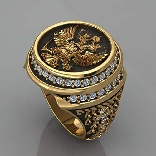 Feeyond Anillo De Oro para Hombres Empire Spirit Legión Romana Oriental Logotipo De Águila De Dos Cabezas Espada De La Cruz Santa Anillo De Águila Vikinga Joyería De Hip Hop,6